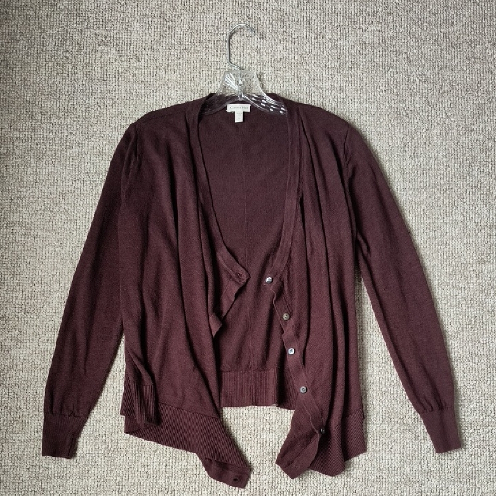 Garnet Hill Linen Deep Burgundy Cardigan